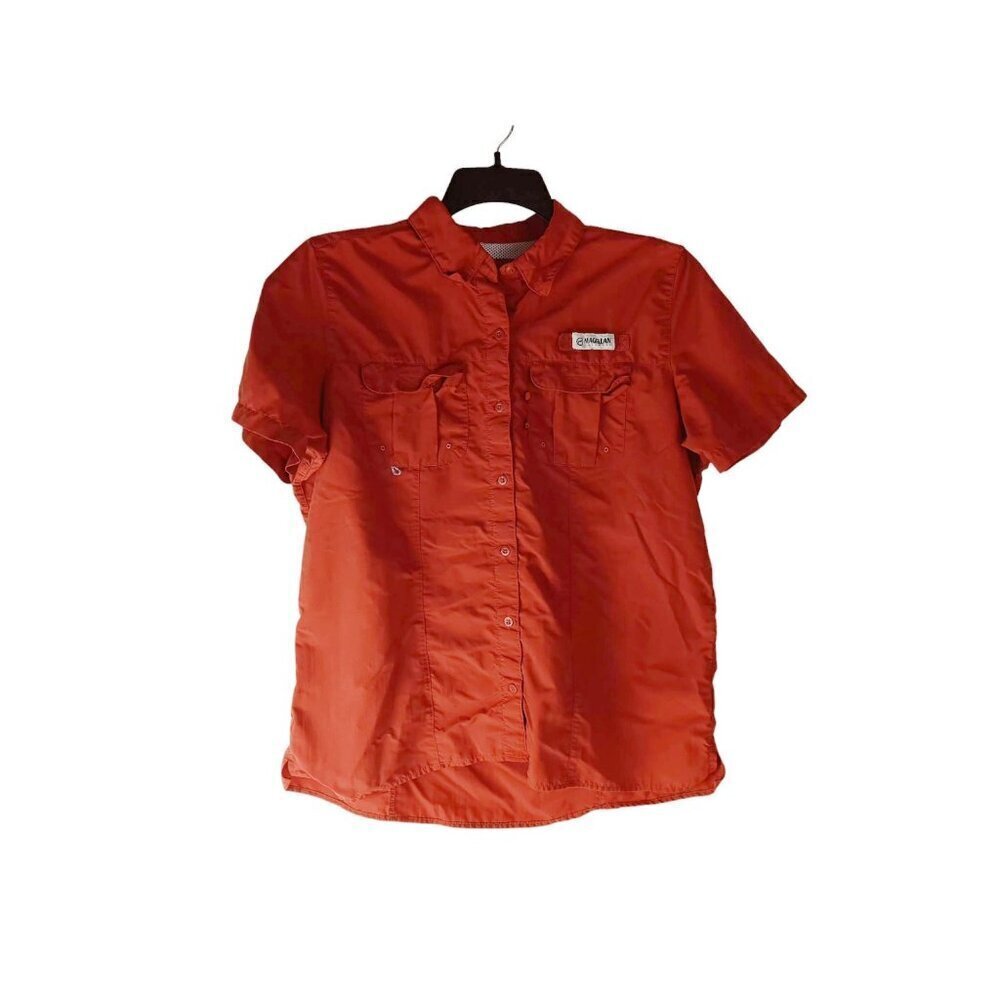 Magellan Outdoors Women Shirt Orange Relaxed Fit Button Up Fish Gear Workwear L